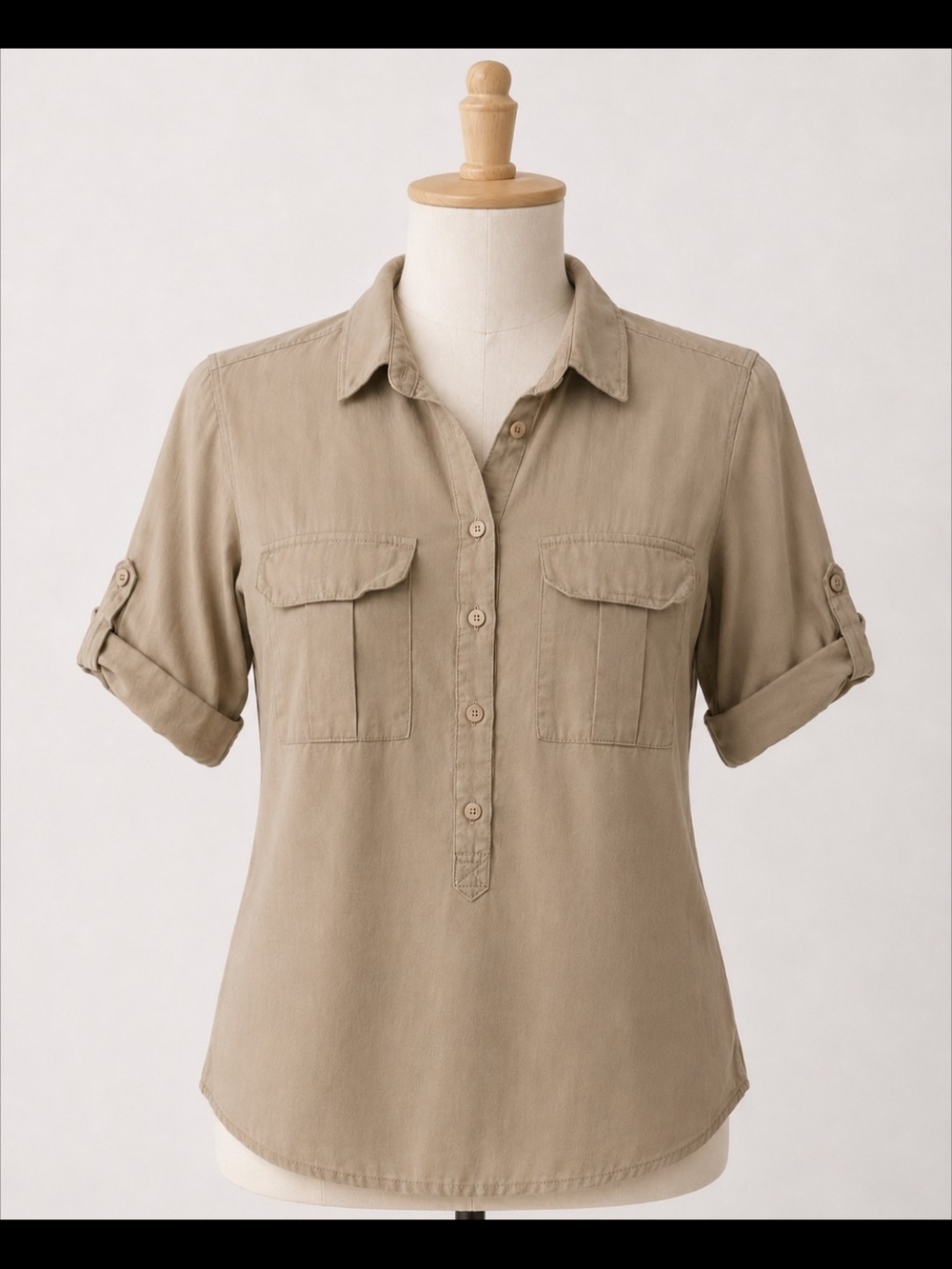 Women's Roll-Sleeve Utility Shirt - Tan